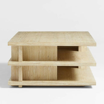 Stria Cerused Natural Oak Wood 56" Rectangular Storage Coffee Table.