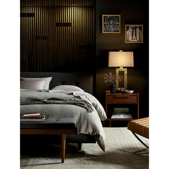 Tate Walnut Slatted Bench with Charcoal Cushion.