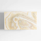 Terranea Onyx Marble and Brass Metal 54" Rectangular Coffee Table with Wicker Shelf.