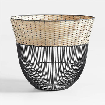 Toma Black and Off White Metal and Rattan Decorative Basket.