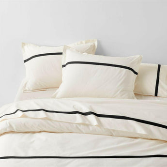 Favorite Organic Cotton Percale Tuxedo Stripe Ink Black Full Bed Sheet Set.