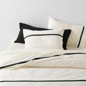 Favorite Organic Cotton Percale Tuxedo Stripe Ink Black Full Bed Sheet Set.