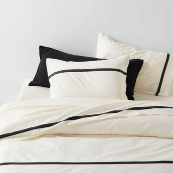 Favorite Organic Cotton Percale Tuxedo Stripe Ink Black Full Bed Sheet Set.
