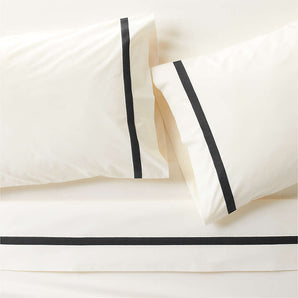 Favorite Organic Cotton Percale Tuxedo Stripe Ink  Full Bed Sheet Set