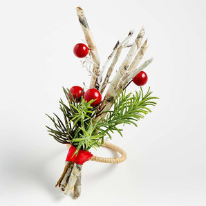 Servilletero con forma de ramitas navideñas y bayas
