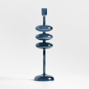 Venezia Large Deep Blue Glass Taper Candle Holder.