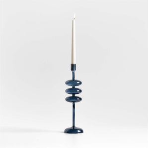 Venezia Large Deep Blue Glass Taper Candle Holder.