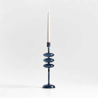 Venezia Large Deep Blue Glass Taper Candle Holder.