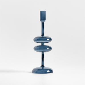 Venezia Medium Deep Blue Glass Taper Candle Holder.
