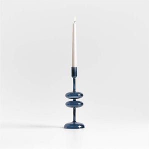 Venezia Medium Deep Blue Glass Taper Candle Holder.