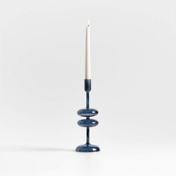 Venezia Medium Deep Blue Glass Taper Candle Holder.