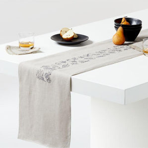 Natural Lin embroidered Leaf Runner 90".