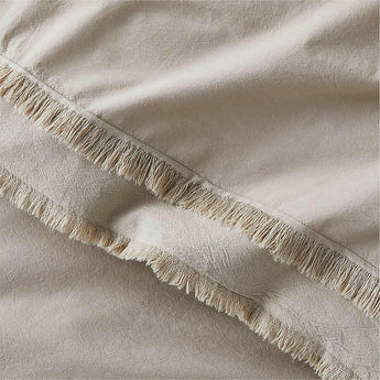 Organic Cotton Sand Beige Eyelash Fringe Full/Queen Duvet Cover.