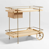 Wicker Park Natural Oak Wood and Marble Bar Cart.