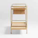Wicker Park Natural Oak Wood and Marble Bar Cart.