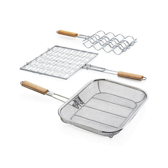 Mesh Grill Basket with Wood Handle.