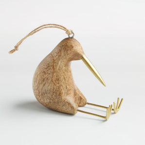 Adorno navideño de madera con forma de pájaro kiwi
