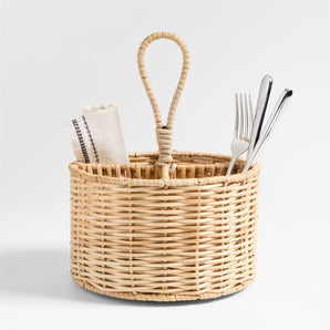 Woven Fiber Flatware Caddy with Handle