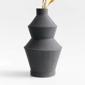 Angle Black Ceramic Vase 14".