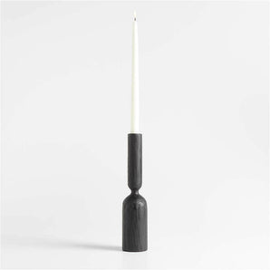 Asker Black Wood Taper Candle Holder 11".