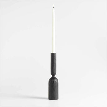 Asker Black Wood Taper Candle Holder 11".