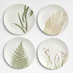 Botanical Bamboo Melamine Salad Plates, Set of 4.