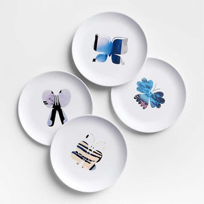 Butterfly Melamine Salad Plates by Lucia Eames, Set of 4.