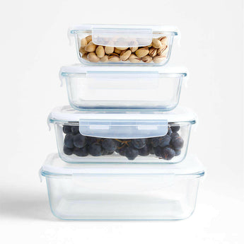 Crate & Barrel 8-Piece Rectangle Glass Storage Set.