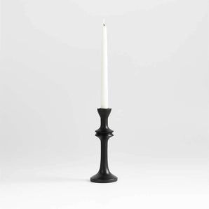 Century Black Acacia Wood Taper Candle Holder 9.25".