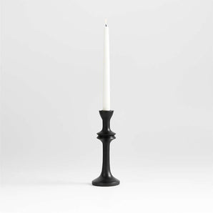 Century Black Acacia Wood Taper Candle Holder 9.25".