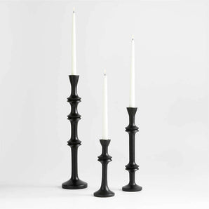 Century Black Acacia Wood Taper Candle Holder 9.25".
