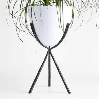 Emery Low Black and White Metal Indoor/Outdoor Planter.