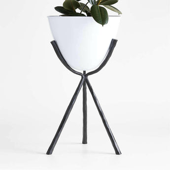 Emery Low Black and White Metal Indoor/Outdoor Planter.