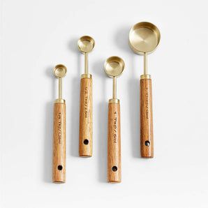 Acacia Wood and Gold Measuring Spoons, Set of 4.