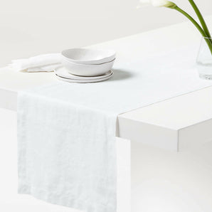 Marin 120" White European Flax ®-Certified Linen Table Runner.