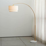 Meryl Arc Brass Floor Lamp with White Shade.