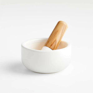 Olivewood and Ceramic Mortar and Pestle.