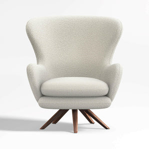 Powell White Fabric Wingback Lounge Accent Chair.