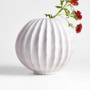 Warren White Stoneware Round Vase 9".