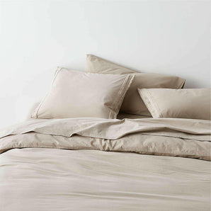 Organic Cotton Sand Beige Eyelash Fringe Full/Queen Duvet Cover.