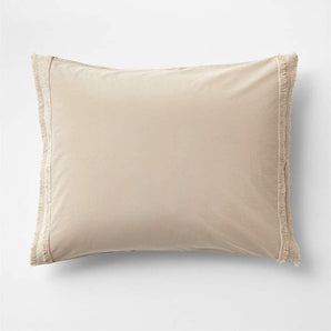 Organic Cotton Sand Beige Eyelash Fringe Pillow Sham.