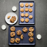 Crate & Barrel Slate Blue Baking Sheet and Cooling Rack Set.