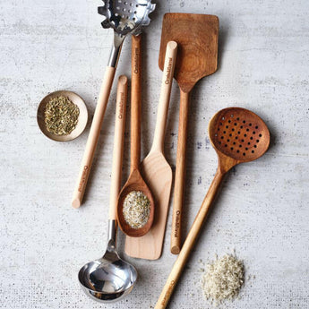 Crate & Barrel Acacia Slotted Spoon.