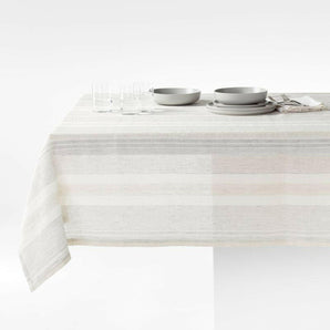 Chesney Metal Grey Striped Linen Tablecloth 60"x120"