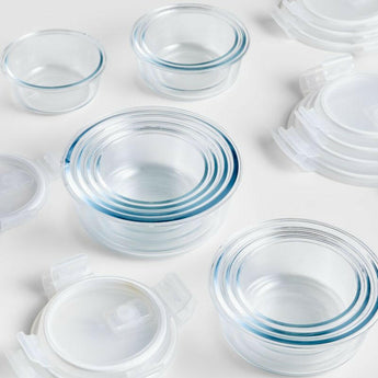 Crate & Barrel 20-Piece Round Glass Storage Set.