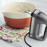 KitchenAid® Silver 9-Speed Contour Hand Mixer.