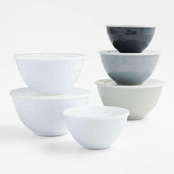Orabel White Melamine Mixing Bowls with Lids, Set of 3.