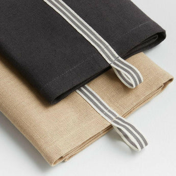 Oslo Natural & Grey Cotton Dish Towels, Set of 2.