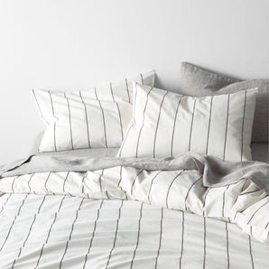 Organic Percale Cotton Striped Pewter Grey Full/Queen Duvet Cover.