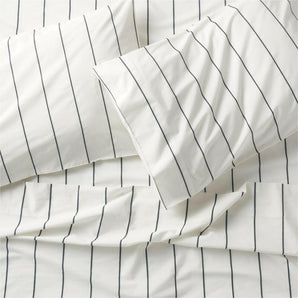 Organic Percale Cotton Striped Pewter Grey King Sheet Set.